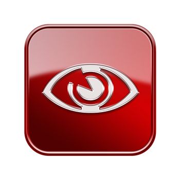 eye icon glossy red, isolated on white background.