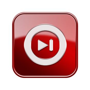 Rewind Forward icon glossy red, isolated on white background