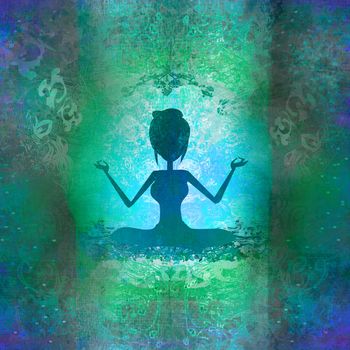 Yoga girl in lotus position - abstract background