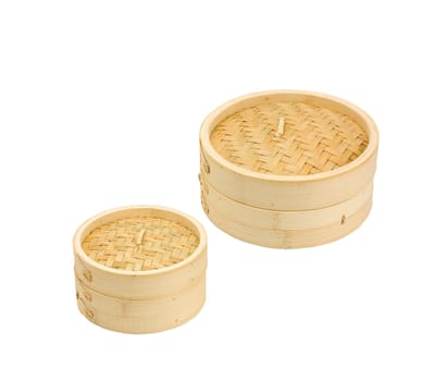 Bamboo dim sum steamed container isolates on white