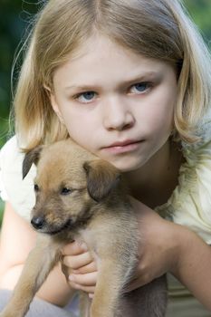 little girl and her young dog