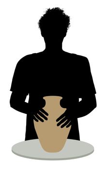 Illustration of a silhouette person using a potters wheel