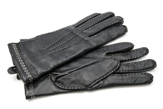 Black leather gloves isolated on white background