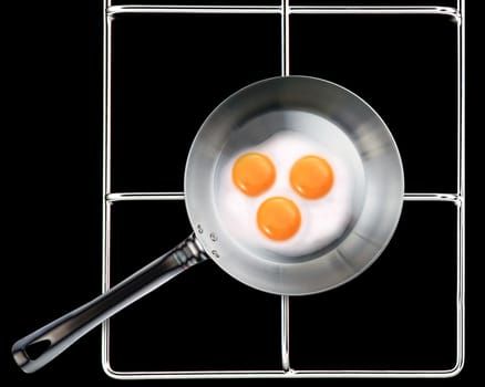 Frying pan with Fried eggs .