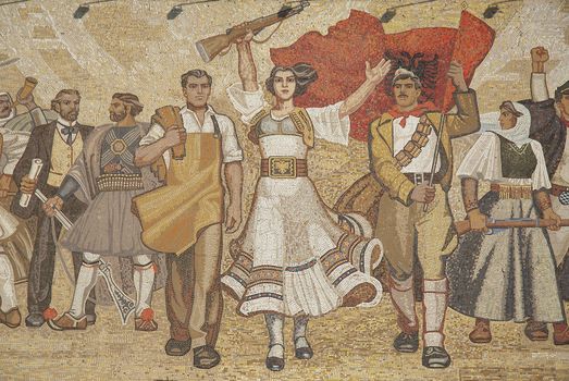 albanian nationalistic ceramic mural in skanderberg square tirana albania