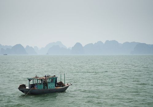 boat on halong bay in vietnam