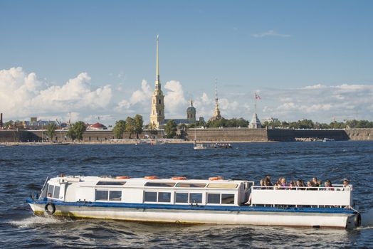 The boat on the Neva river in Sank Petersburg, Russia. Taken on September 2012.