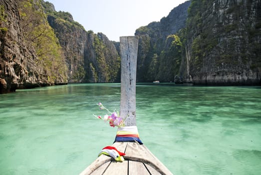 ko phi phi island in south thailand with longboat