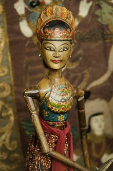 traditional wooden puppet in bali indonesia