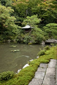 japanese traditional garden in kyoto japan