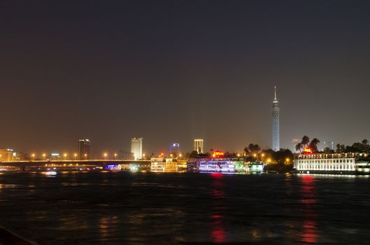 nile riverside by night in cairo egypt