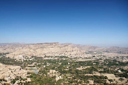 arid yemen landscape near sanaa with khat plantations