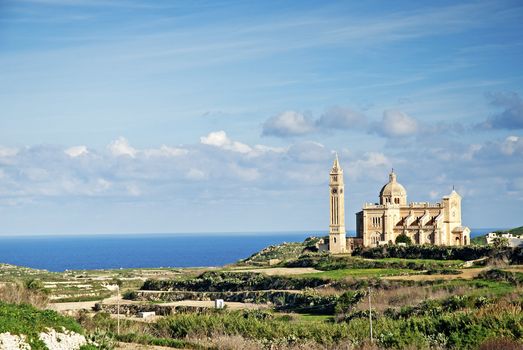 gozo island landscape in malta with cathedral of ta pinu
