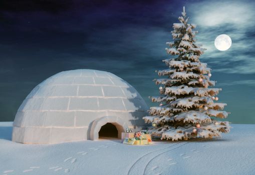 christmas igloo at the evening 