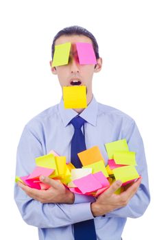 Man with lots of reminder notes