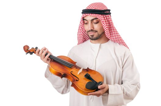 Arab man playing violin isolated on white