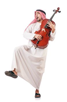 Arab man playing violin isolated on white