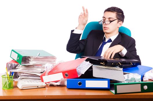 Busy stressed man in the office