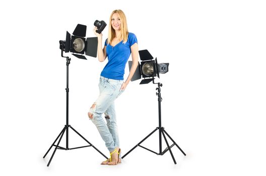 Attrative woman in photo studio