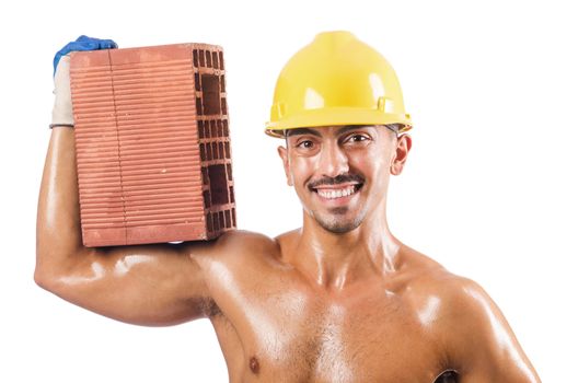 Sexy construction worker with bricks