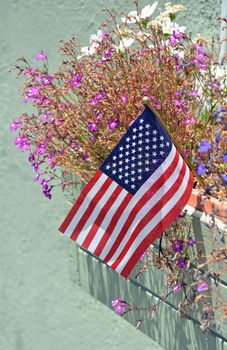 Little american flag in flower box