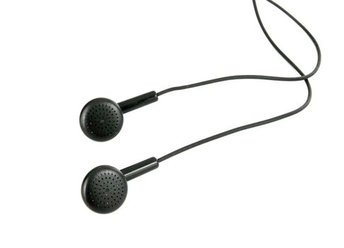 Modern portable audio earphones, isolated on a white background