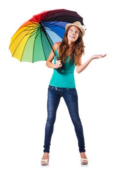 Young woman with colourful umbrella