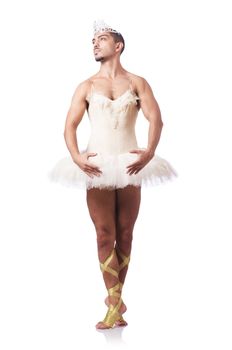 Muscular ballet performer in funny concept