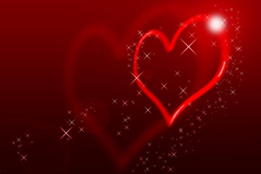 Valentin`s Day Card With blurred Hearts all in red with lens flares