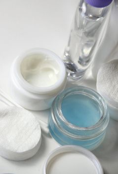 Skincare set, pads, creams, lotion and make-up remover