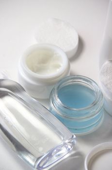 Skincare set, pads, creams, lotion and make-up remover