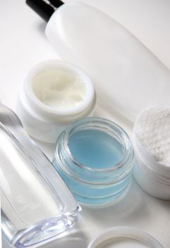 Skincare set, pads, creams, lotion and make-up remover