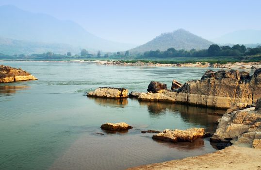 Mekong river at Loas and Thailand borders in the Kaeng Kood Koo of Chiangkhan,Loei,Thailand