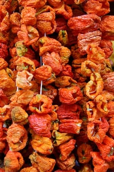 red dry peppers on rope for cooking, its made in Turkey and shops sell these in bazaars