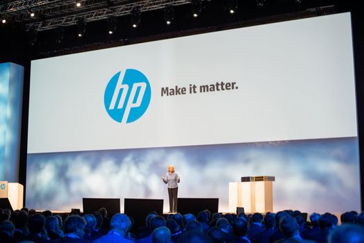 FRANKFURT – DECEMBER 4, 2012: HP president and CEO Meg Whitman delivers a keynote at HP Discover 2012 conference on December 4, 2012 in Frankfurt, Germany.