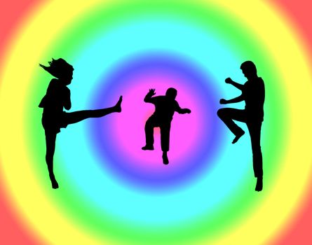 Silhouette of jumping with gradient background