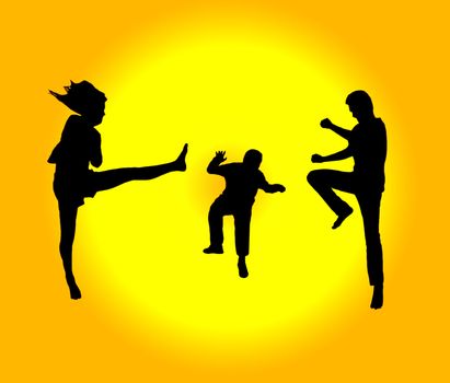 Silhouette of jumping on background