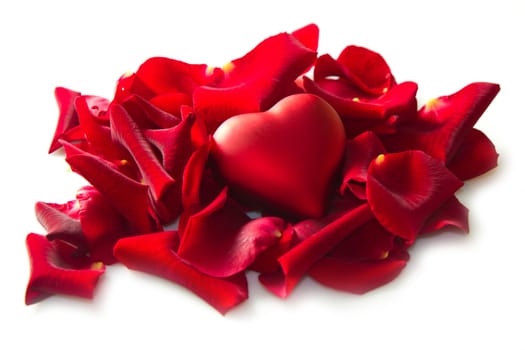Red rose petals with heart