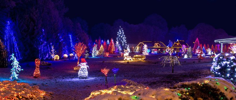 Village in christmas lights, panoramic view, Croatia