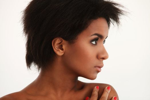 Beautiful and attractive black woman portrait isolated on a white