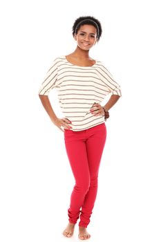 Young smiling black woman in studio isolated on a white