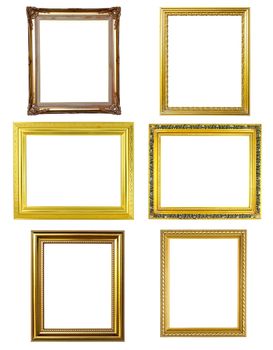 6 golden frame picture on white background