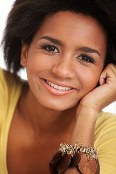 Young and beautiful smiling black woman portrait