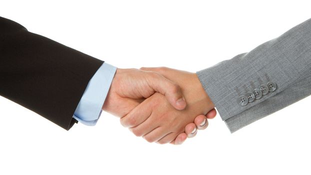Close-up of businessman and businesswoman shaking hands