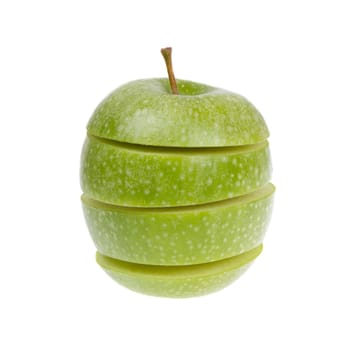 A sliced green apple isolated on a white background