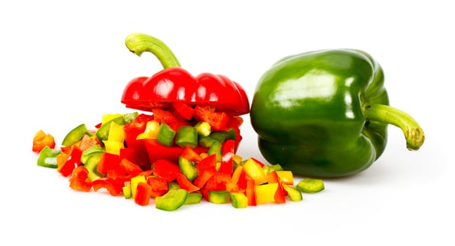 Slices of pepper on a white background