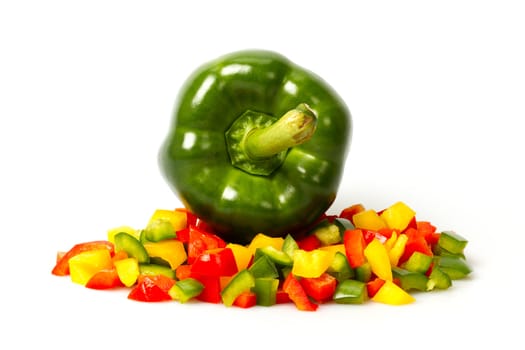 Slices of pepper on a white background