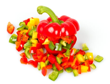 Slices of pepper on a white background