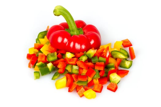 Slices of pepper on a white background