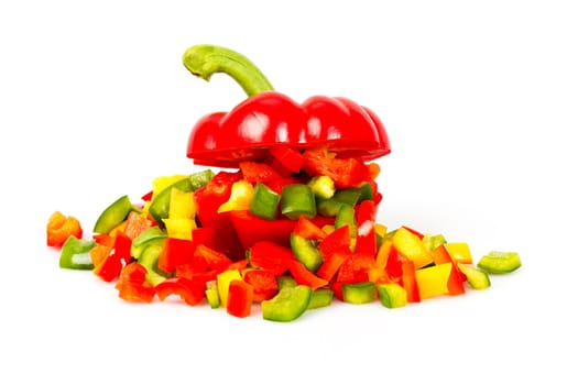 Slices of pepper on a white background